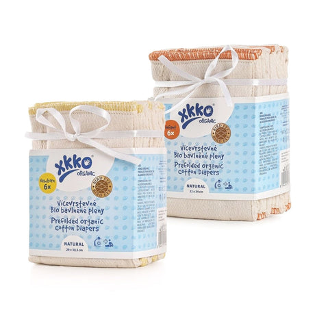 XKKO Prefolds aus Bio-Baumwolle Birdseye in Natur, Sechserpacks Newborn und Small