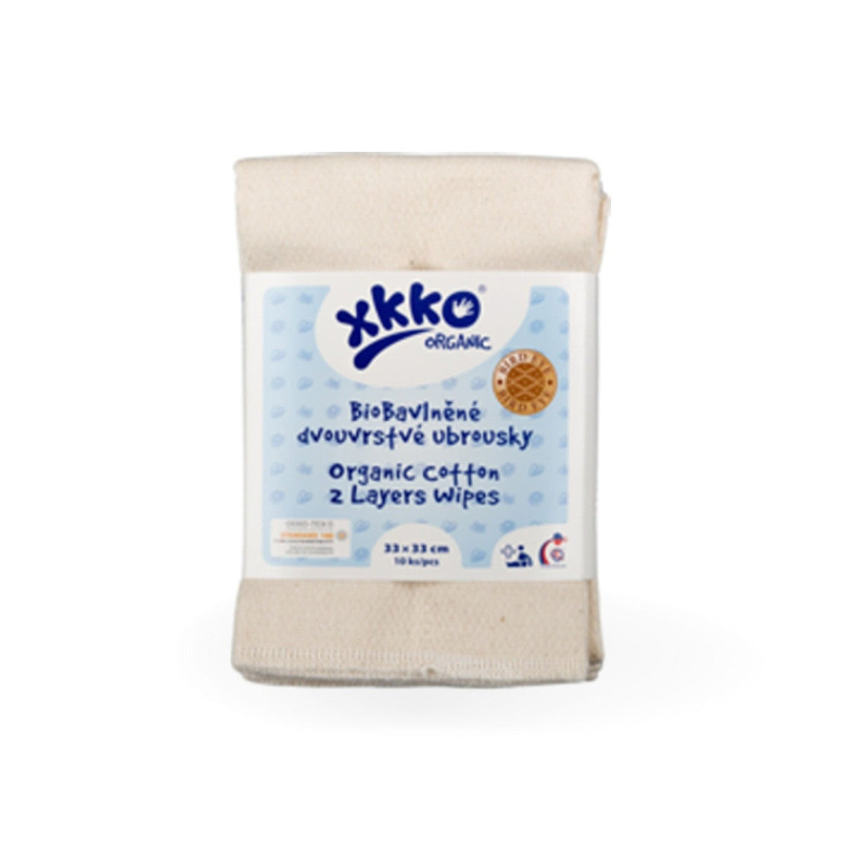 XKKO Reinigungstücher aus Bio-Baumwolle Birdseye 33 x 33 cm, zehn Stück in Natur verpackt