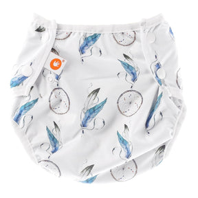 XKKO waschbare Schwimmwindel One Size (4–15 kg) im Design Dream Catchers (Traumfänger) von vorn mit Druckknöpfen