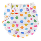 XKKO waschbare Schwimmwindel One Size (4–15 kg) im Design Watercolour Polka Dots (Aquarell Tupfen) von vorn mit Druckknöpfen