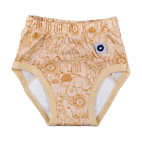 XKKO Trainingsunterhose aus 100 % Bio-Baumwolle im Design Safari Honey Mustard von vorn, mit Saugkern im Schritt