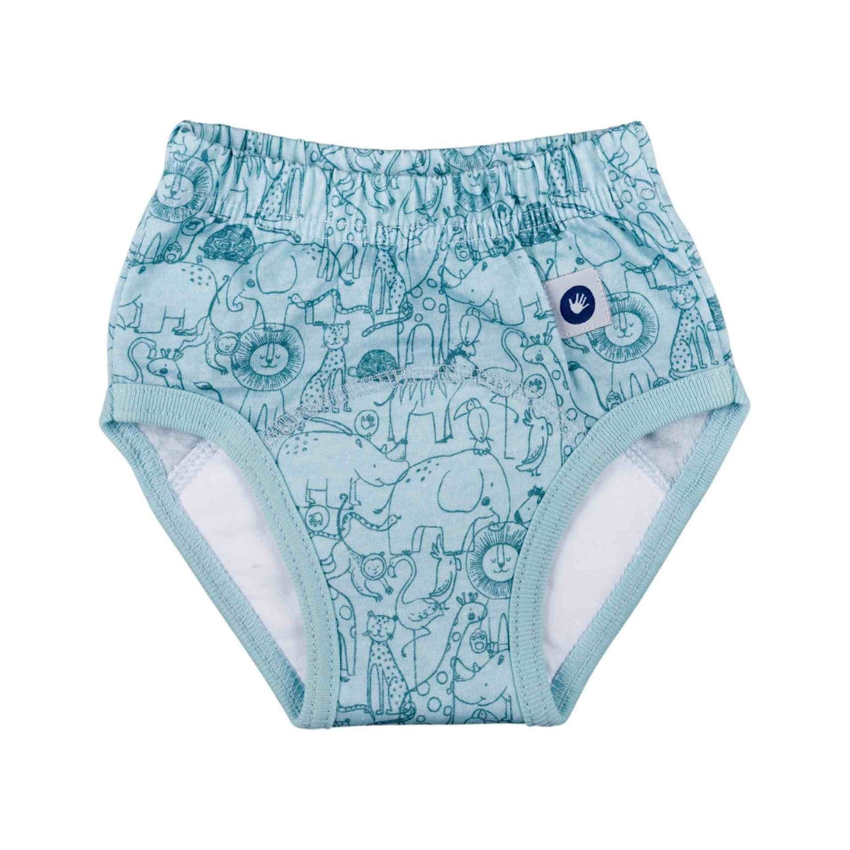 XKKO Trainingsunterhose aus 100 % Bio-Baumwolle im Design Safari Mountain Spring von vorn, mit Saugkern im Schritt