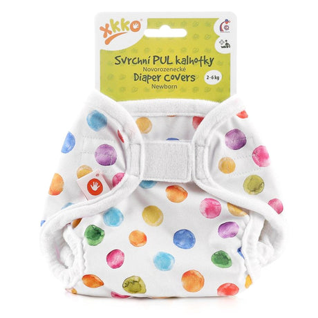 XKKO PUL-Überhose Newborn (2–6 kg) im Design Aquarell Tupfen von vorn, mit Klettverschluss und doppelten Beinbündchen