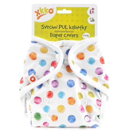 XKKO PUL-Überhose One Size (4–15 kg) im Design Aquarell Tupfen von vorn, mit Druckknöpfen und doppelten Beinbündchen