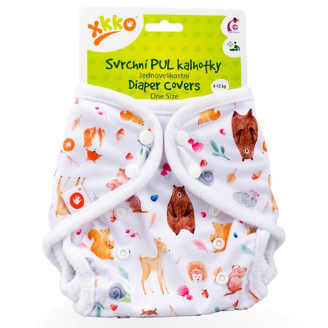 XKKO PUL-Überhose One Size (4–15 kg) im Design Wilder Wald (Wild Forest) von vorn, mit Druckknöpfen und doppelten Beinbündchen