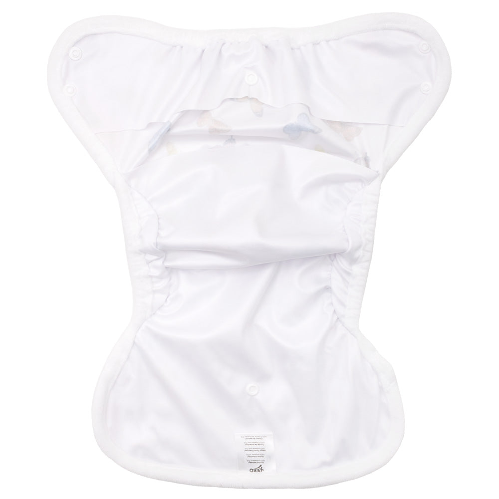 Innenansicht der XKKO Überhose One Size: wasserdichtes weißes PUL und doppelte Beinbündchen, Design Zoo on the Road