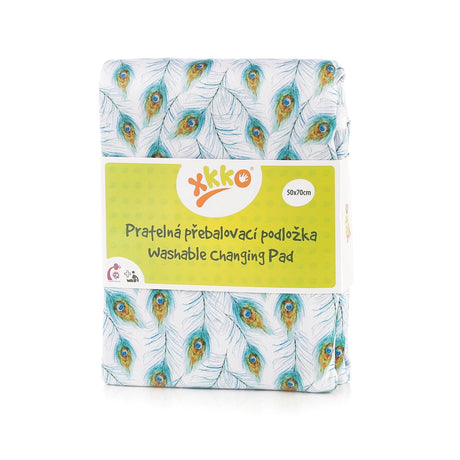 Waschbare XKKO Wickelunterlage im Design Pfauenfedern in der Originalverpackung
