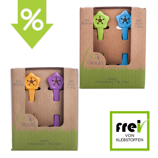 eKoala - eKibby - Lätzchenhalter (100% Bio-Kunststoff) - biologisch abbaubar - 2 Stück