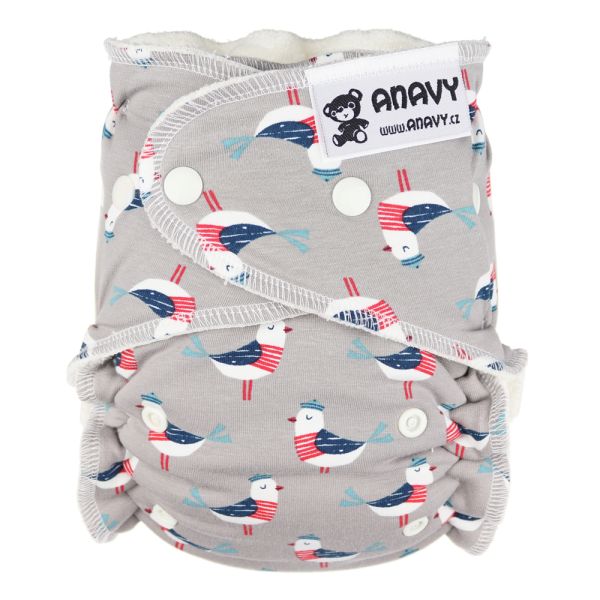 Anavy Höschenwindeln - Möwen (Grau) - One Size (3,5-15 kg)