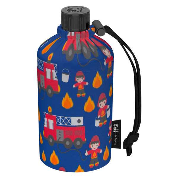 Emil die Flasche (300ml) - ovale Form - Komplettset (Bio-Baumwolle-Überzug) - Feuerwehr