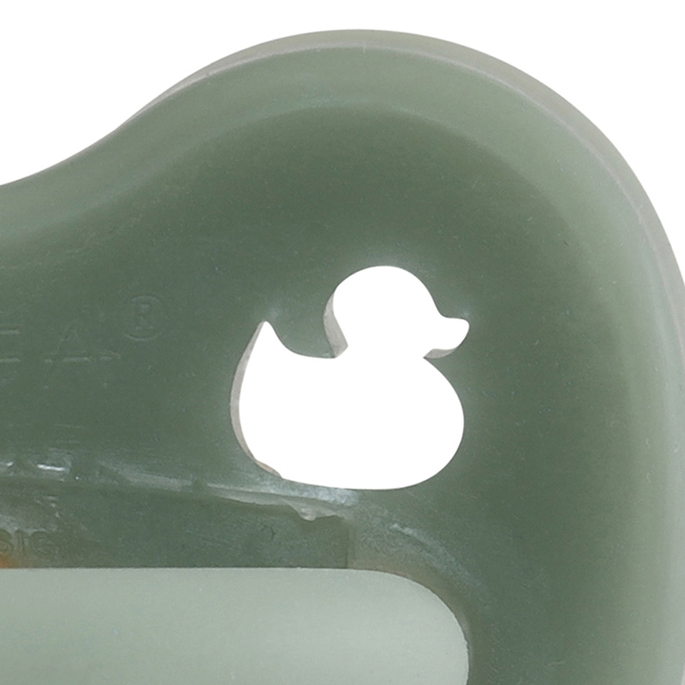 HEVEA Schnuller Moss Green Ente kiefergerecht 2 Größen Naturkautschuk farbig
