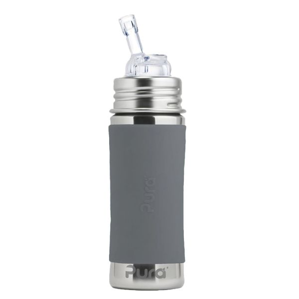 Pura Kiki Trinkflasche 325ml Strohhalm Aufsatz (inkl. Schutzkappe) Grau