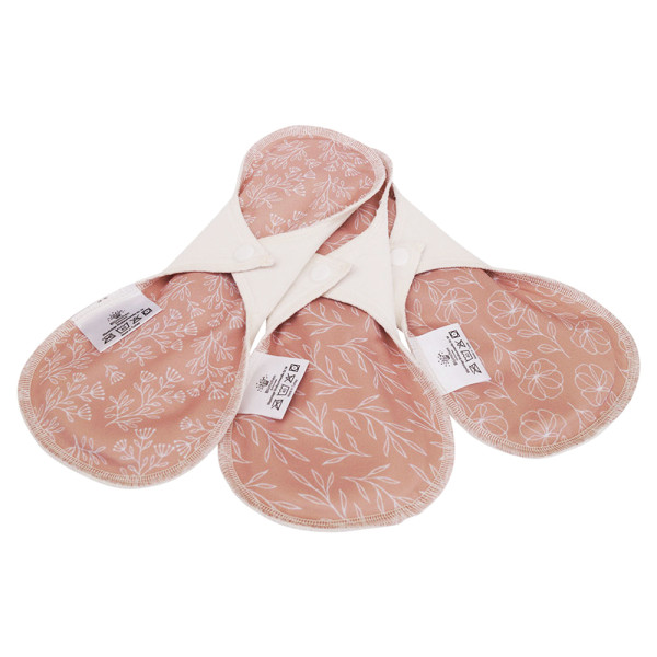 Blümchen - auslaufsichere Slip-Einlage (Menstruations-Binde) - Floral (Rosa) Bio-Baumwolle - 3 Stück