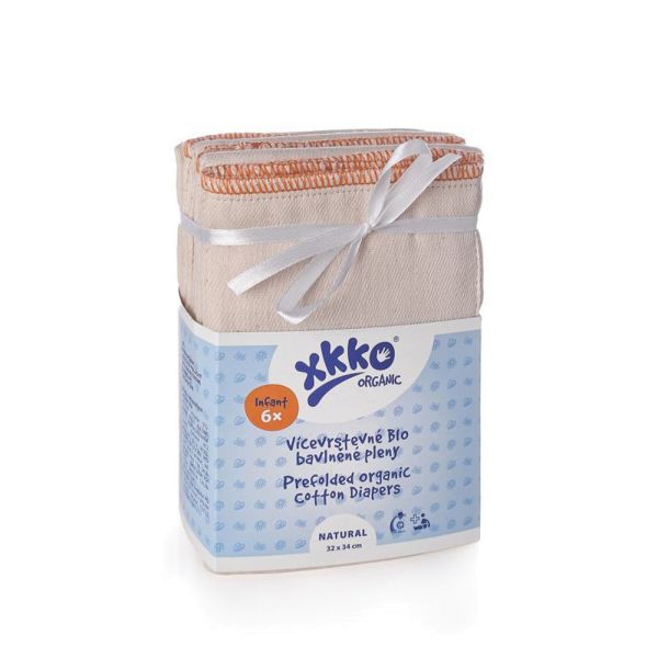 Xkko Prefolds 100% Bio-Baumwolle 6 Stück Small 32x34 cm (3-7 kg)