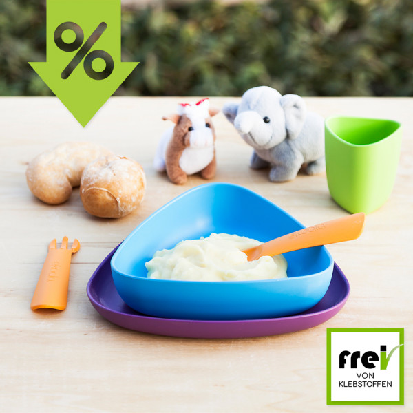 ekoala - eKeat - Esslernset (100% Bio-Kunststoff) - Teller, Tasse und Besteck - biologisch abbaubar