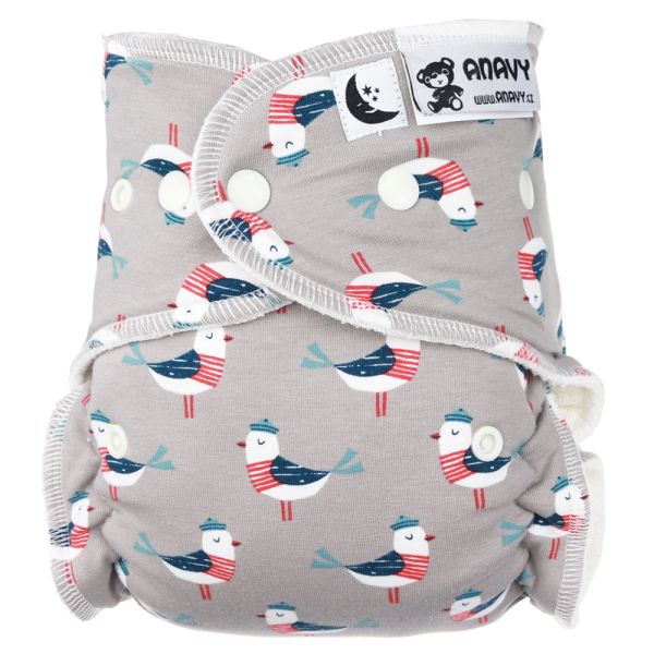 Anavy - Höschenwindel (XL-Nachtwindel) 7-18 kg - (ohne Einlagen) - Möwen (Grau)