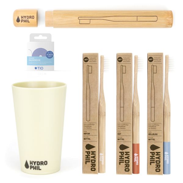 Hydrophil - Bambus-Zahnbürsten - nachhaltiges Zahnputz Set (6-teiliges Bundle + GRATIS Zubehör)