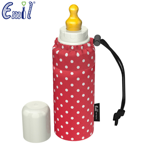 Emil - Babyflasche (250ml) - Set - Punkte Rot (Bio-Baumwoll-Überzug)