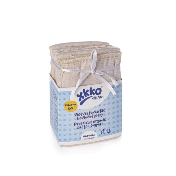 Xkko Prefolds 100% Bio-Baumwolle 6 Stück Newborn 29x30,5 cm (2-5 kg)
