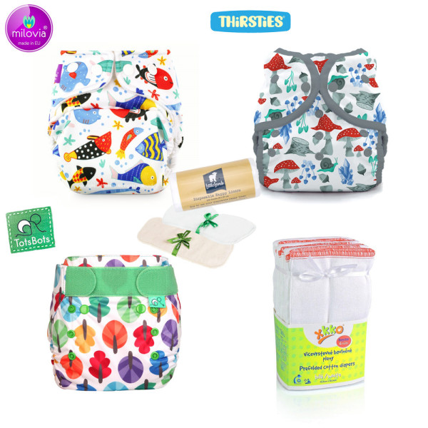 Milovia & Thirsties & TotsBots Newborn Überhosen Mixed Paket (inkl. Prefold und GRATIS-Zubehör)