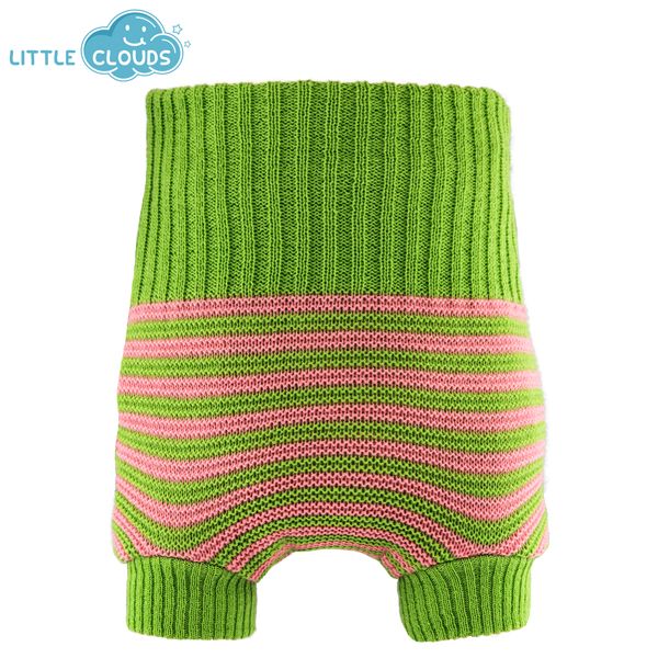 Little Clouds - Wollüberhose (doppelt gestrickt) - Grün & Rosa (gestreift)